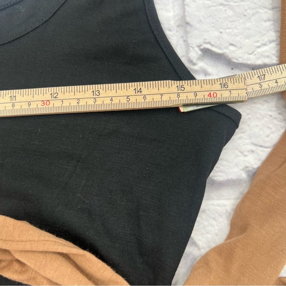 Asymmetrical Black and Tan Large Maxi Dress Sheath Tank Faux Wrap Tie Waist - Picture 5 of 7